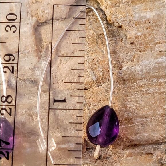 Sterling Amethyst Briolette Wire Drop Earrings - Picture 2 of 2